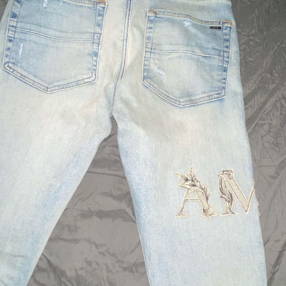 AMIRI Light Blue Slim Men's Jeans with Embroidery